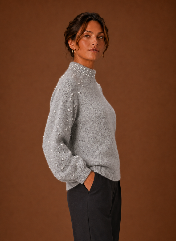 Kvinders Strikket Pullover - Perle Dekoreret Sweater | Areleon