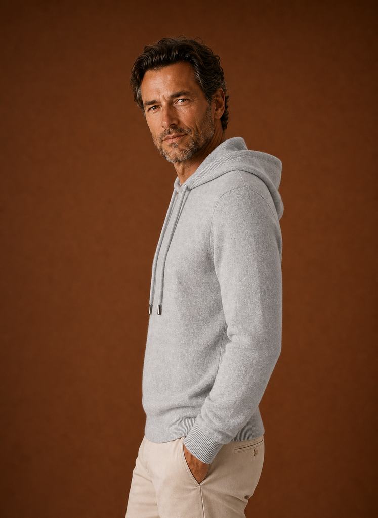 Herre Cashmere-Look Hættetrøje - Strikket Pullover | Areleon