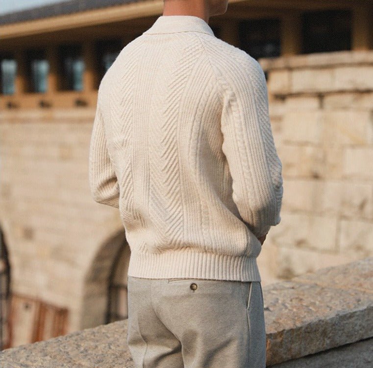 Herre Strikket Sweater Med Krave – Varm, Komfortabel, Stilfuld, Teksturert, Smart Casual, Hverdags Fit