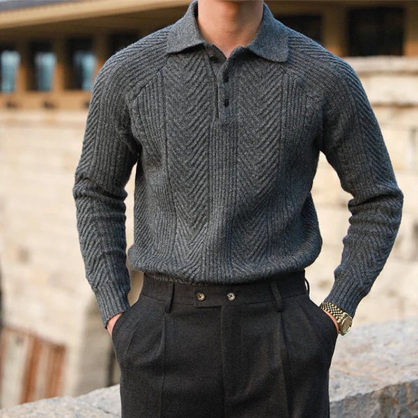 Herre Strikket Sweater Med Krave – Varm Behagelig Stilfuld Tekstureret Smart Casual Hverdag Fit
