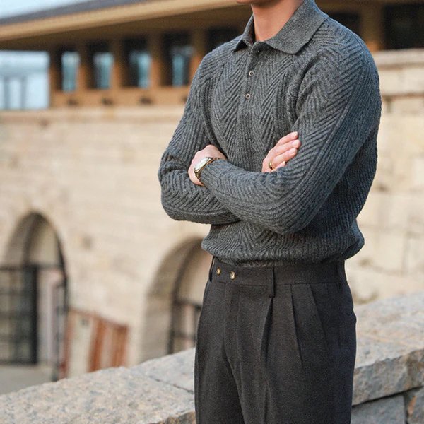 Herre Strikket Sweater Med Krave – Varm Behagelig Stilfuld Tekstureret Smart Casual Hverdag Fit