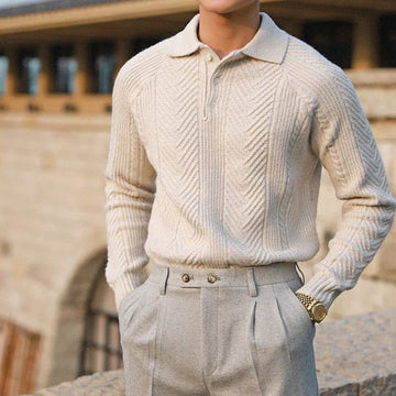 Herre Strikket Sweater Med Krave – Varm, Komfortabel, Stilfuld, Teksturert, Smart Casual, Hverdags Fit