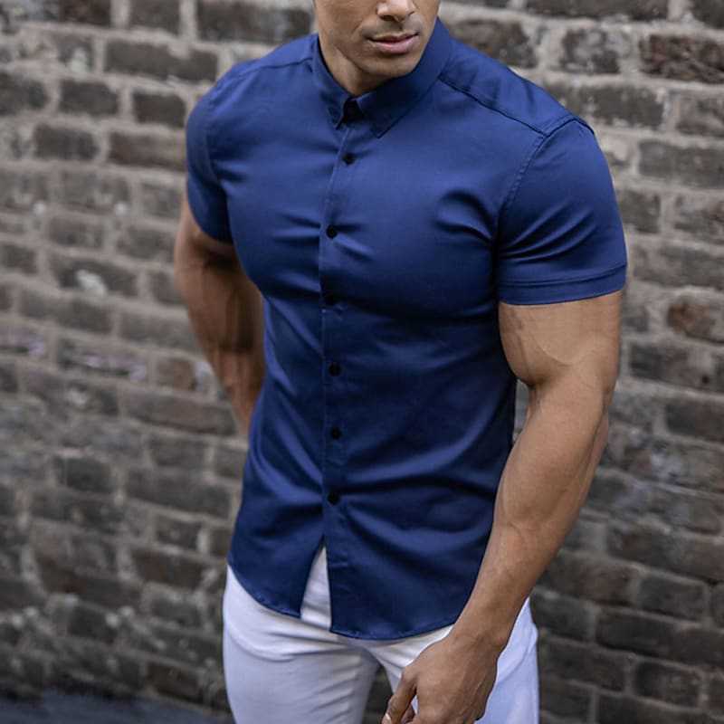 Herre Slim Fit Kortærmet Knappen Casual Skjorte
