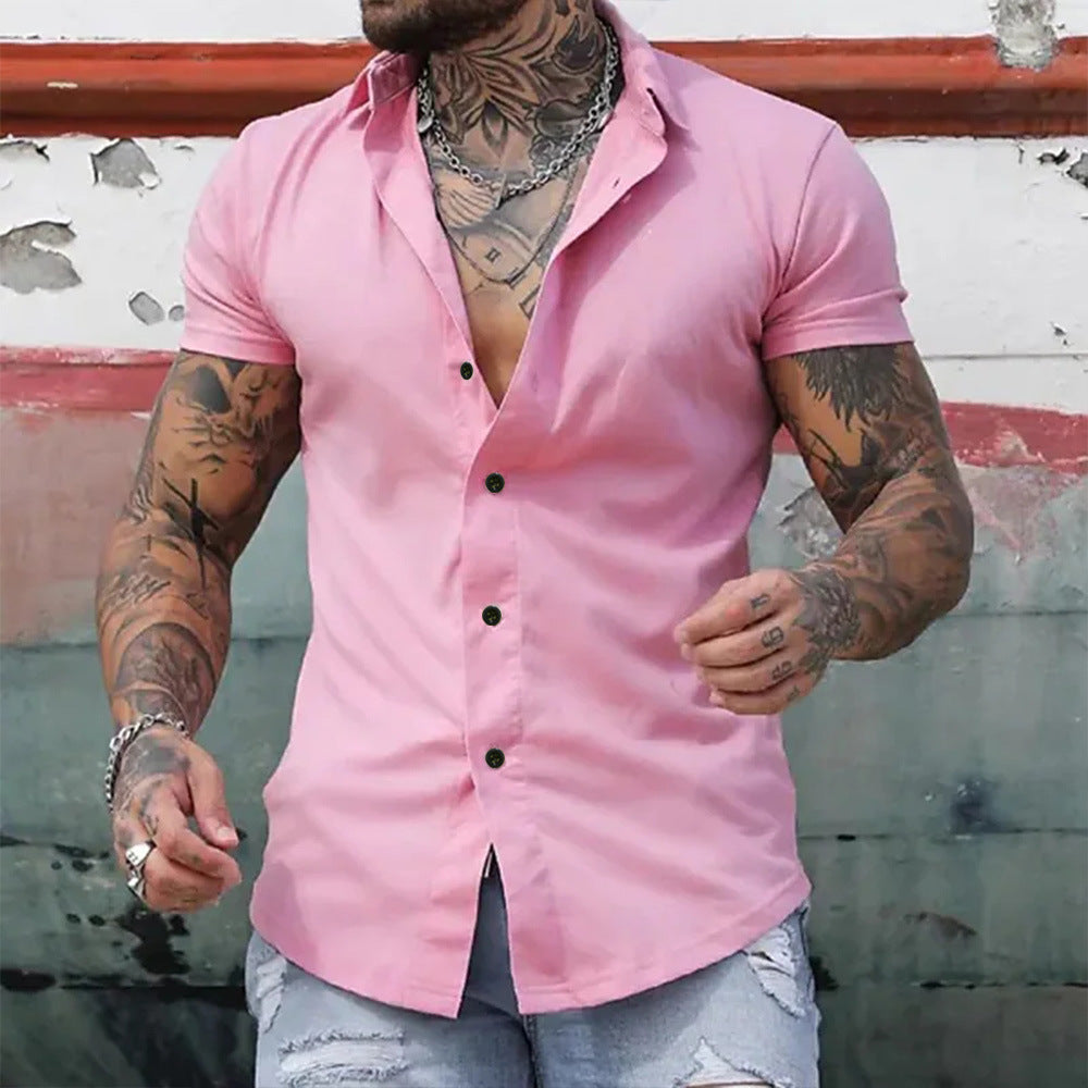 Herre Slim Fit Kortærmet Knappen Casual Skjorte