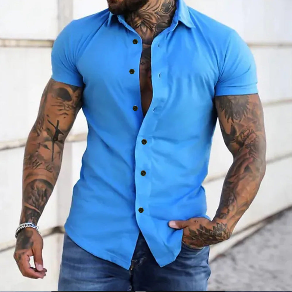 Herre Slim Fit Kortærmet Knappen Casual Skjorte
