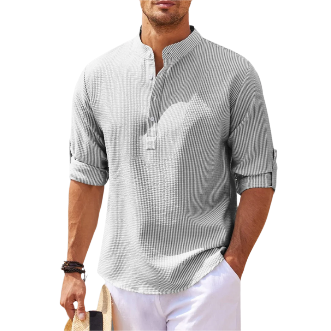 Herre Henley Stand Krave Casual Sommer Skjorte