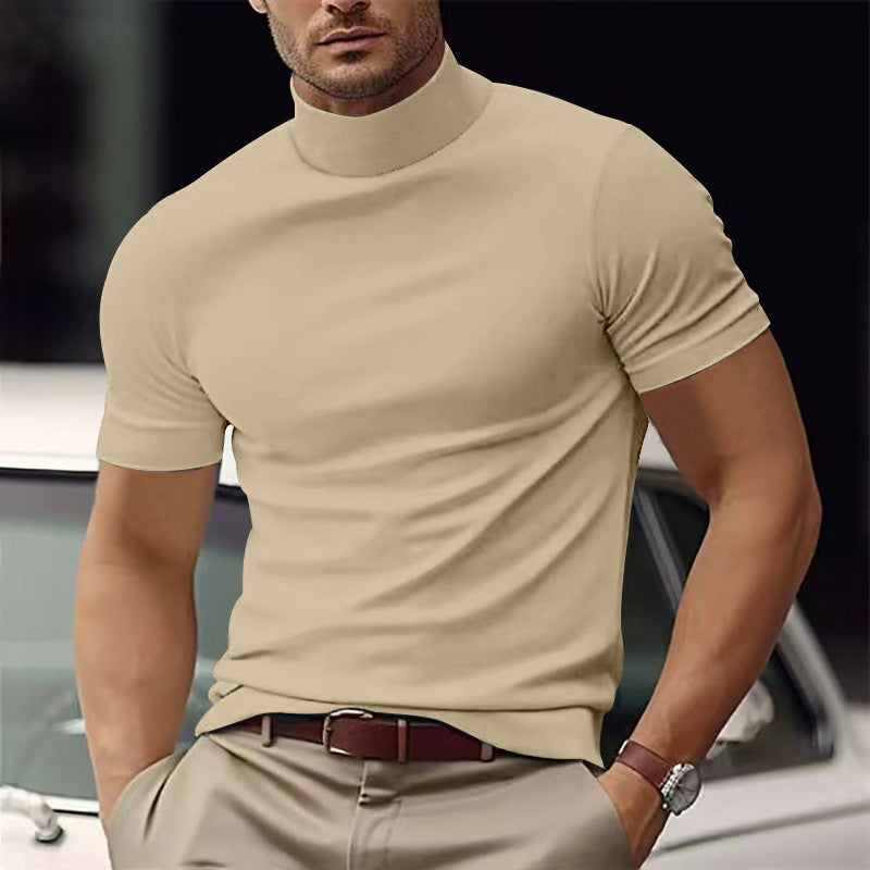Herreslim-fit kortærmet mock neck casual skjorte