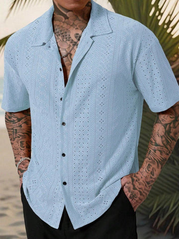 Herre Openwork Resort Skjorte – Kortærmet Button-Up til Strandferier og Sommeraftener