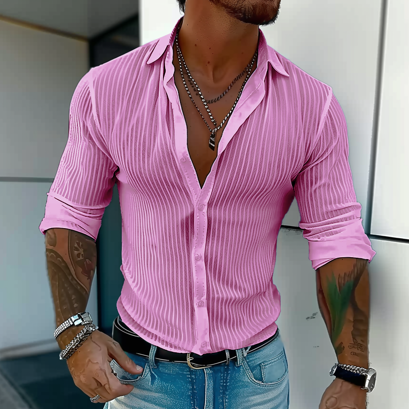Herre Letvægts Sommer Skjorte med Ribbet Struktur – Slim Fit Button-Up til Dates og Bybrug