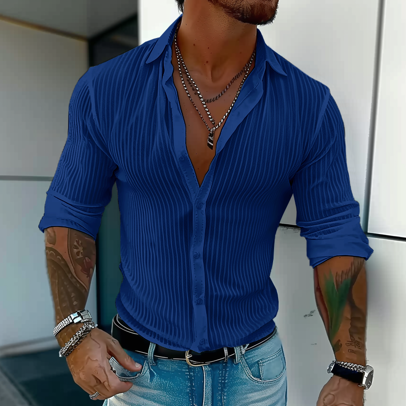 Herre Letvægts Sommer Skjorte med Ribbet Struktur – Slim Fit Button-Up til Dates og Bybrug