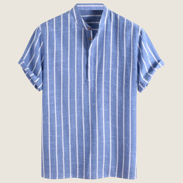 Herre T-shirt med Grandad Krave – Korte Ærmer Sommerstil til Ferier