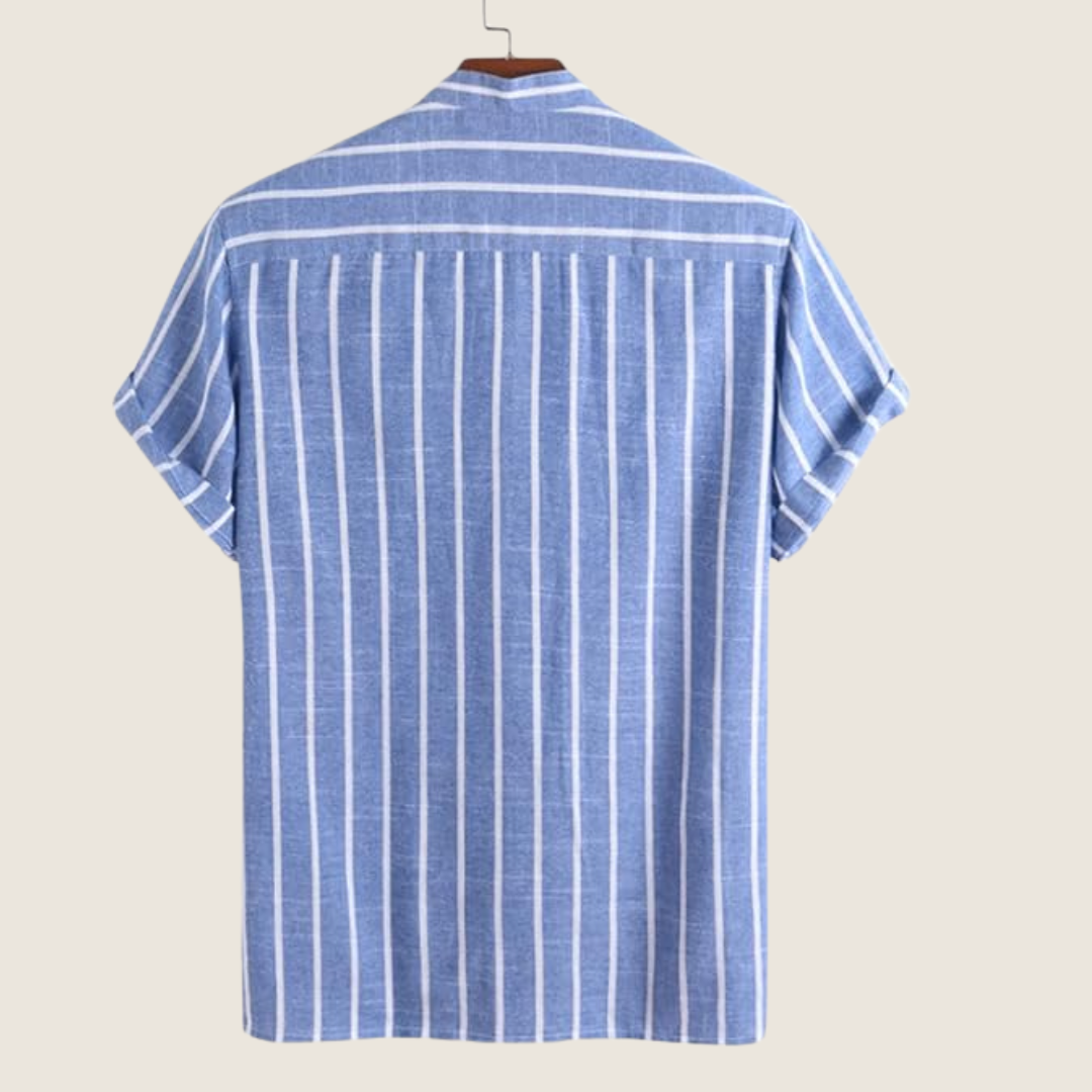 Herre T-Shirt med Grandad Krave – Kortærmet Sommerstil til Ferier
