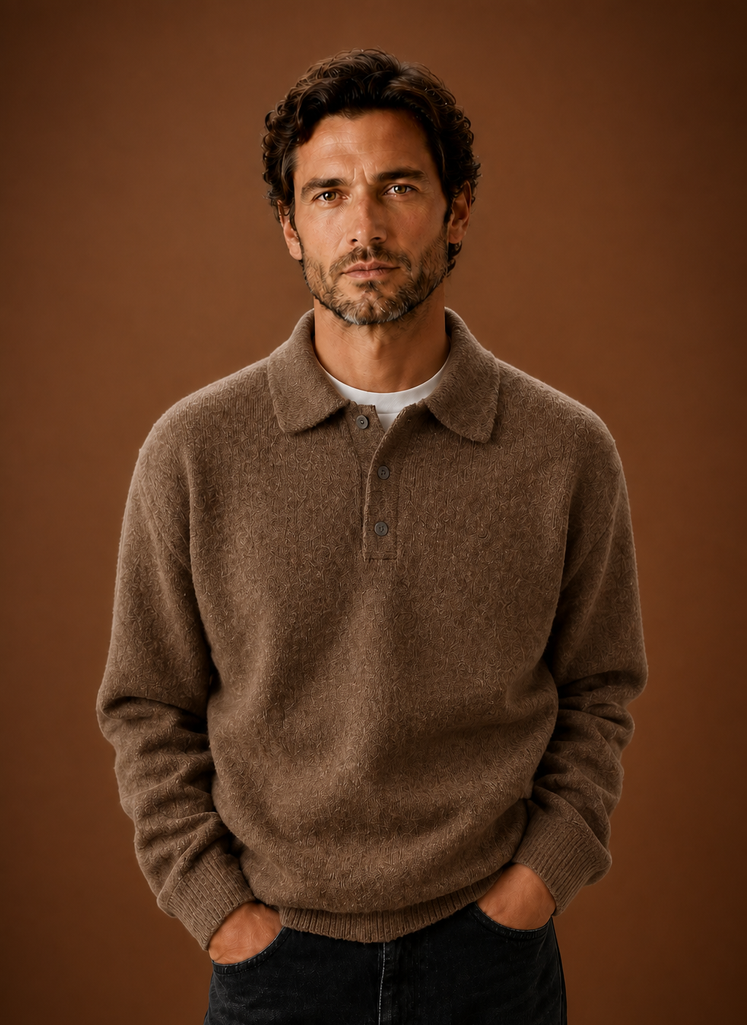 Herre Langærmet Strikket Polo Sweater | Areleon