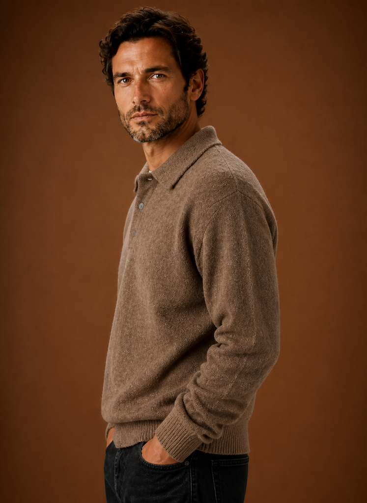 Herre Langærmet Strikket Polo Sweater | Areleon