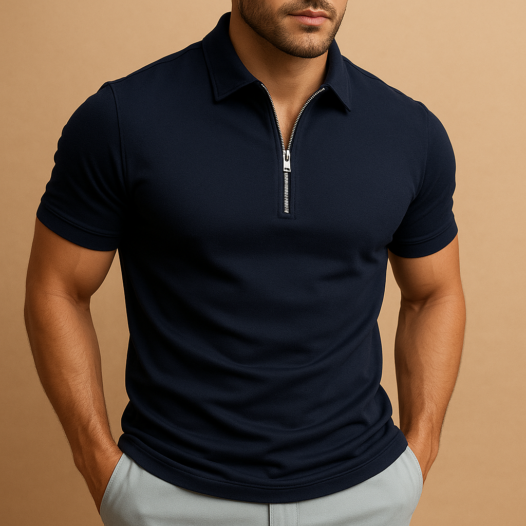 Herre Zip Polo T-shirt Moderne Slim Fit Åndbar Stilfuld Casual Smart Hverdagsbrug
