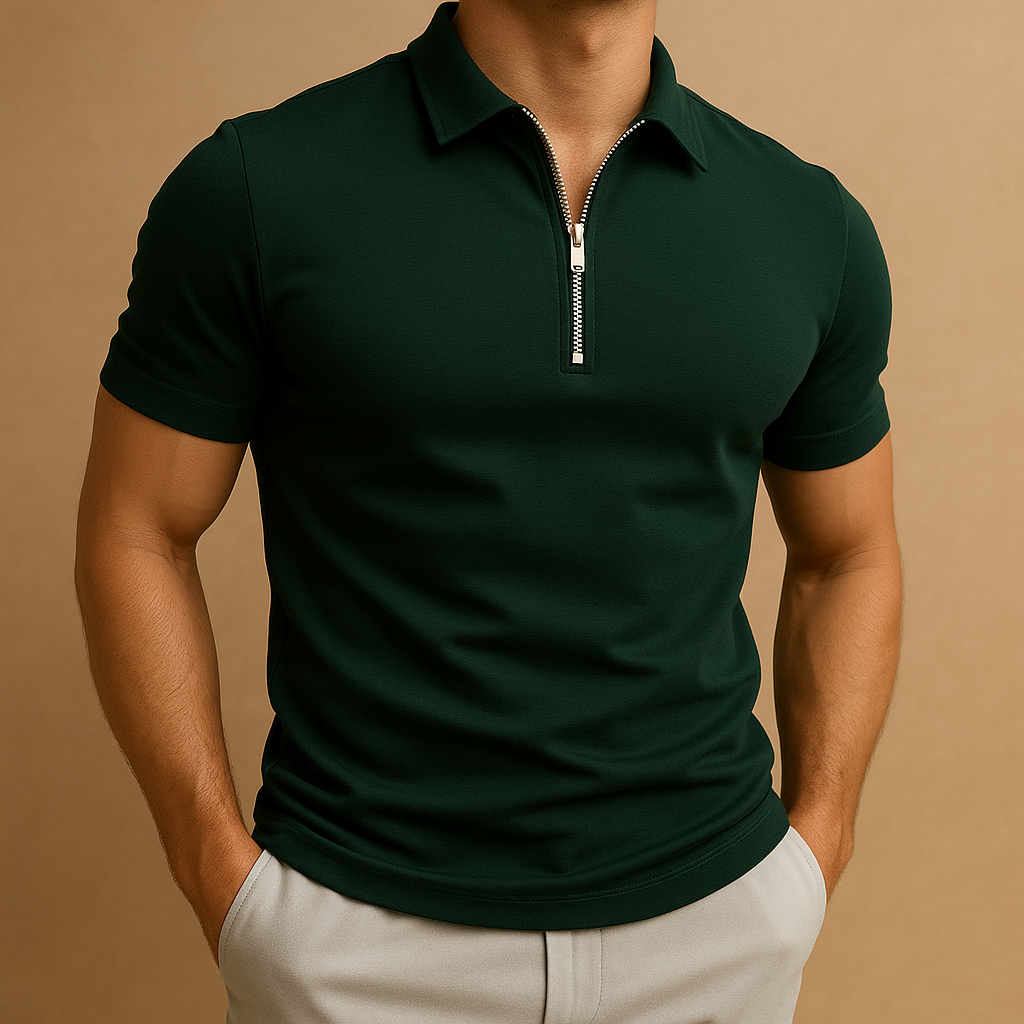 Herres Zip Polo Shirt Moderne Slim Fit Åndbar Stilfuld Casual Smart Hverdagsbrug