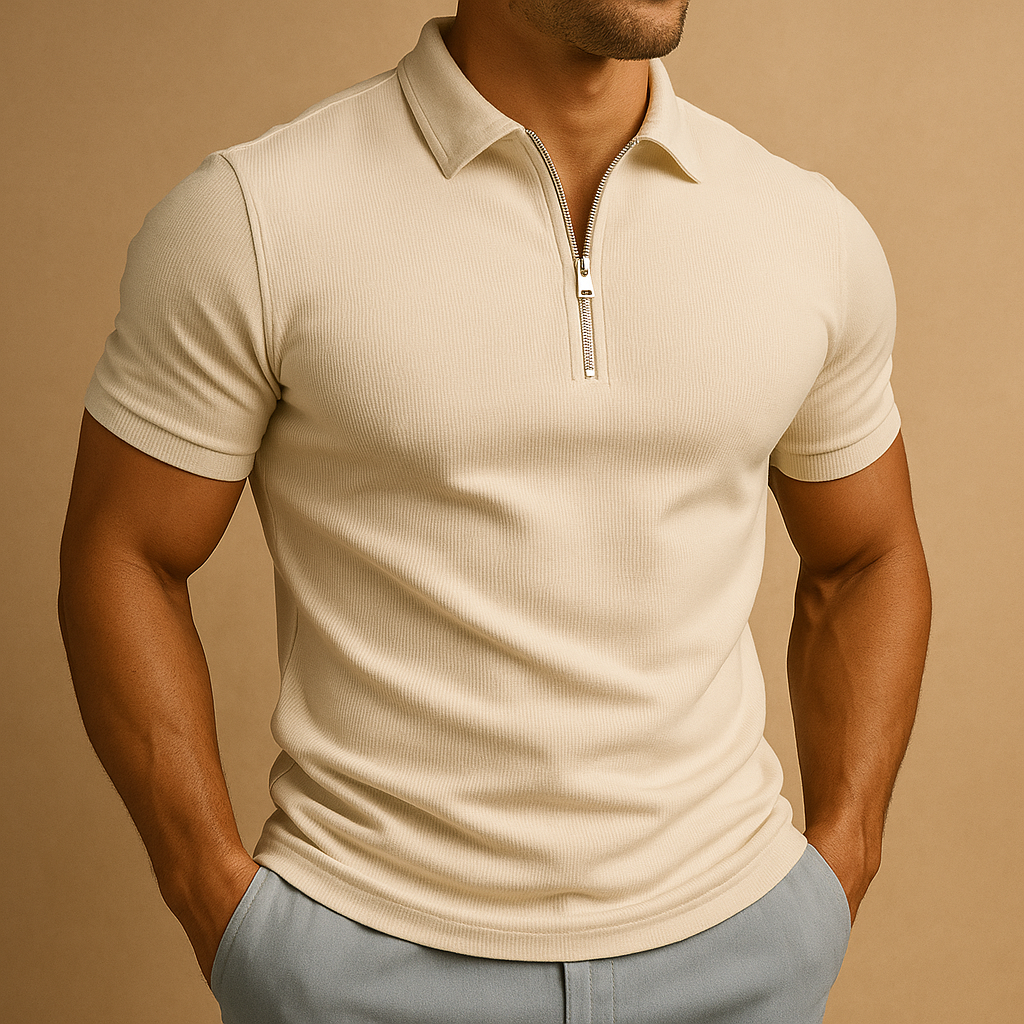 Herres Zip Polo Shirt Moderne Slim Fit Åndbar Stilfuld Casual Smart Hverdagsbrug