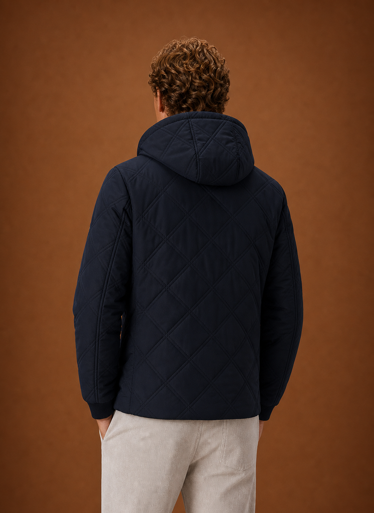 Herre Quilted Puffer Jakke - Hættefyldt Faux-Fur Foret Vinterjakke | Areleon