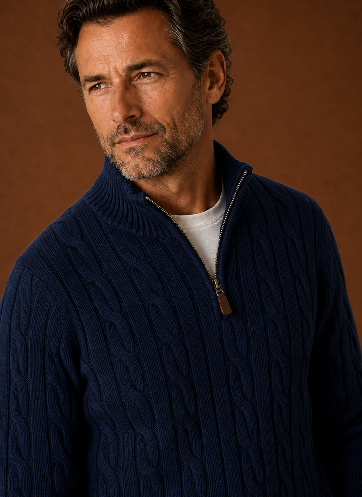 Herre Kabelstrik Quarter Zip Sweater - Casual Pullover | Areleon