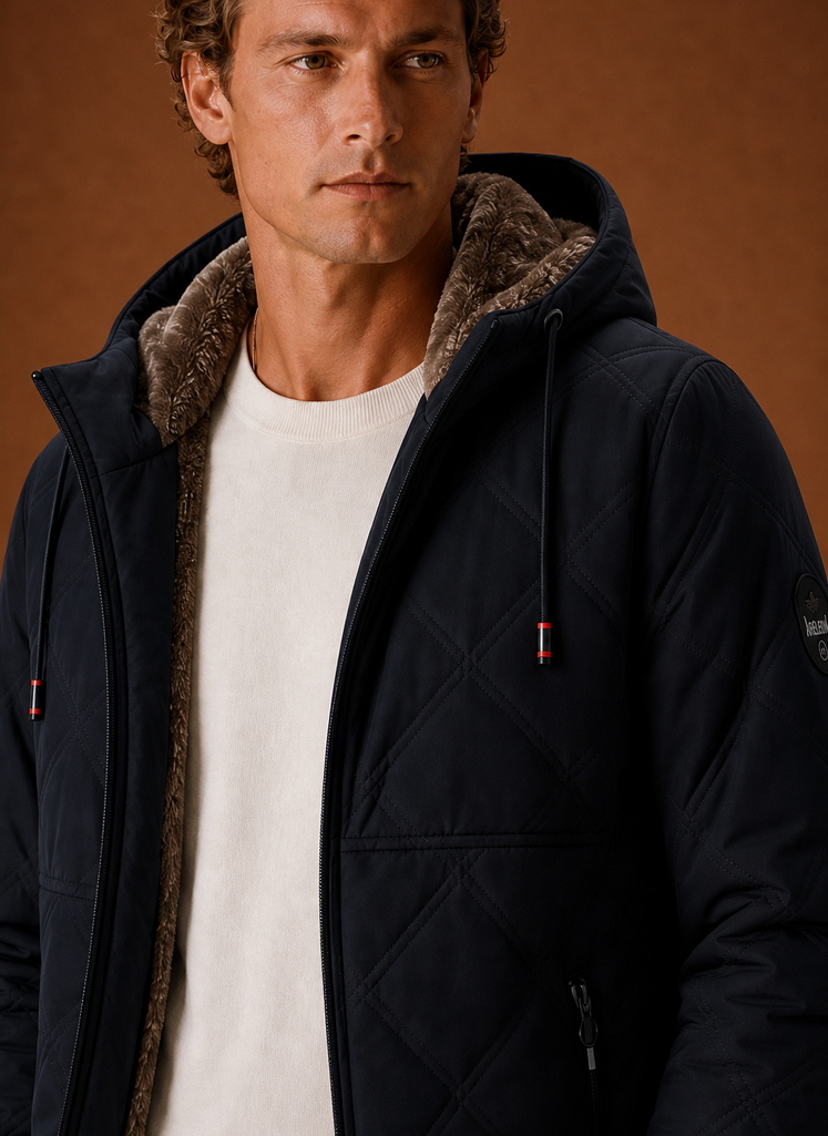 Herre Quilted Puffer Jakke - Hættefyldt Faux-Fur Foret Vinterjakke | Areleon