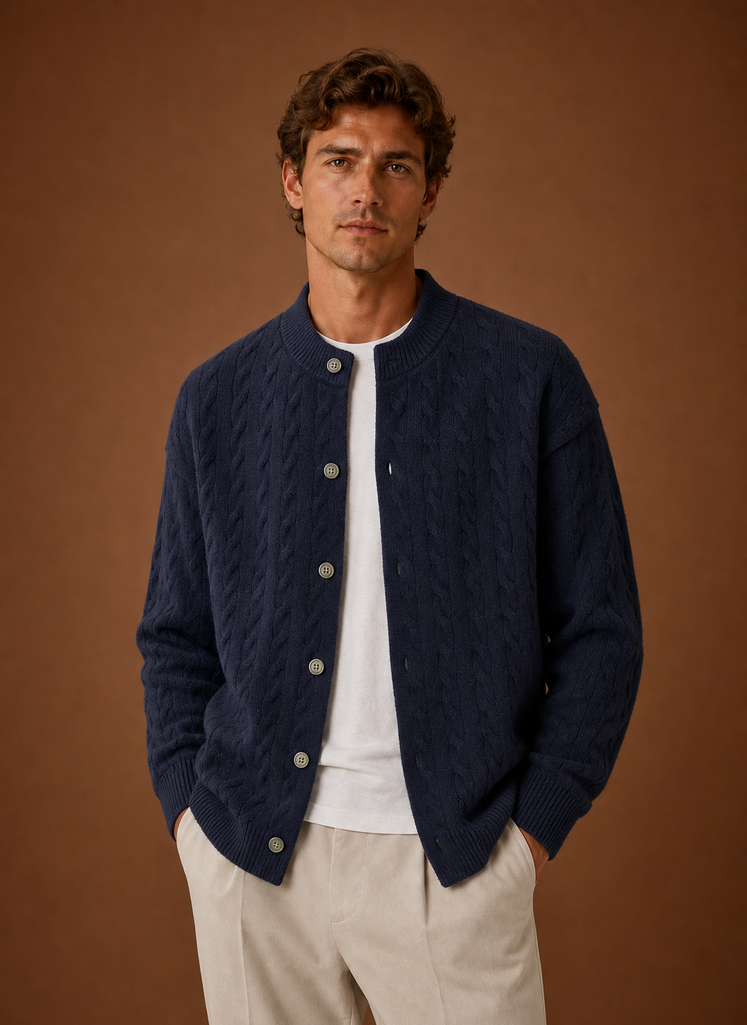 Herre Kabelstrik Cardigan - Knappet Front Sweater | Areleon