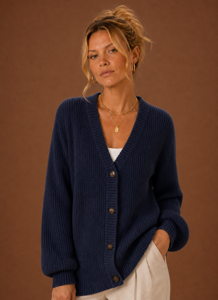 Kvinders V-Hals Strikket Cardigan - Knap Front Langærmet Sweater | Areleon