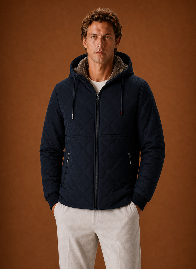 Herre Quilted Puffer Jakke - Hættejakke med Faux-Fur For | Areleon