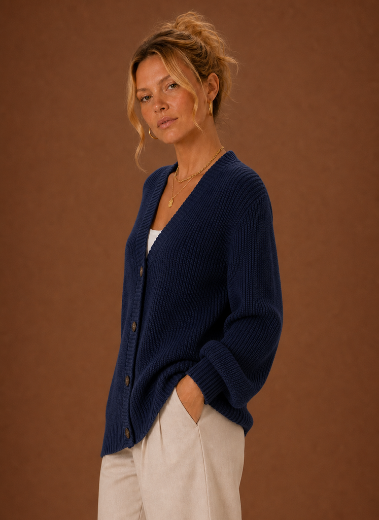 Kvinders V-Hals Strikket Cardigan - Knap Front Langærmet Sweater | Areleon