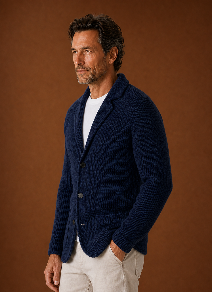 Herre Strikket Blazer Cardigan - Knapfront Lagjakke | Areleon