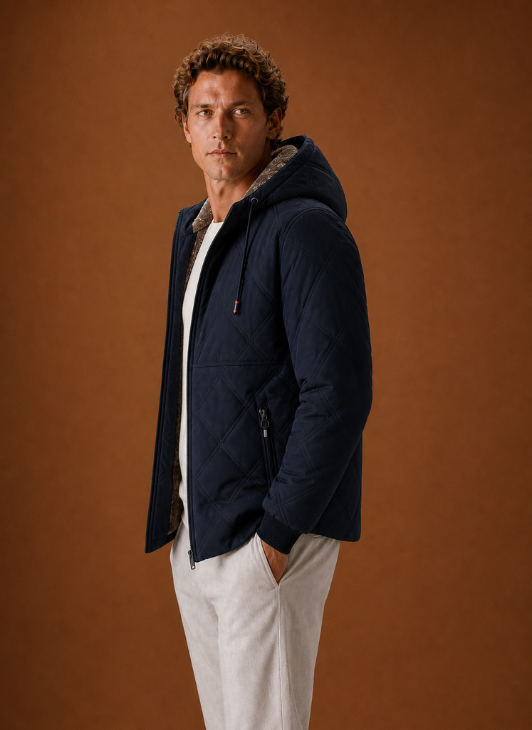 Herre Quilted Puffer Jakke - Hættejakke med Faux-Fur For | Areleon