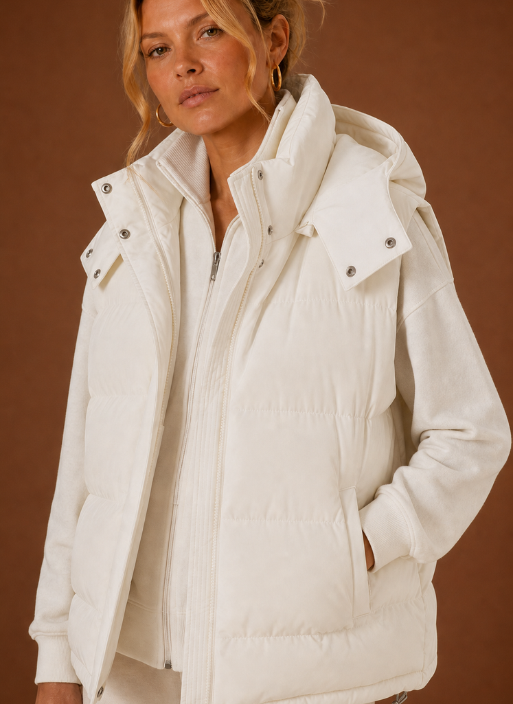 Kvinders Puffer Vest - Oversized Hætteløs Jakke | Areleon