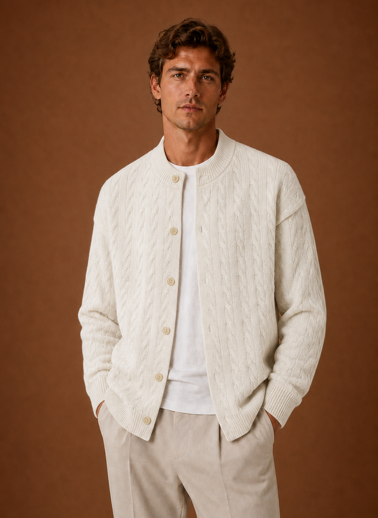 Herre Kabelstrik Cardigan - Knappet Front Sweater | Areleon