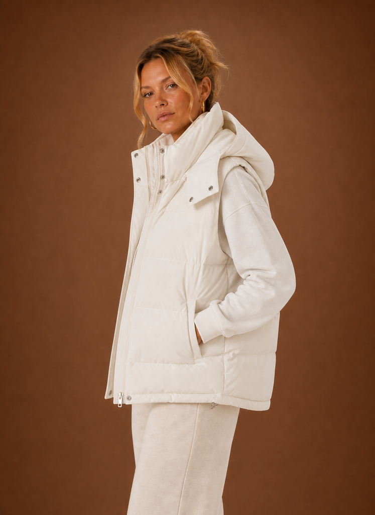 Kvinders Puffer Vest - Oversized Hætteløs Jakke | Areleon