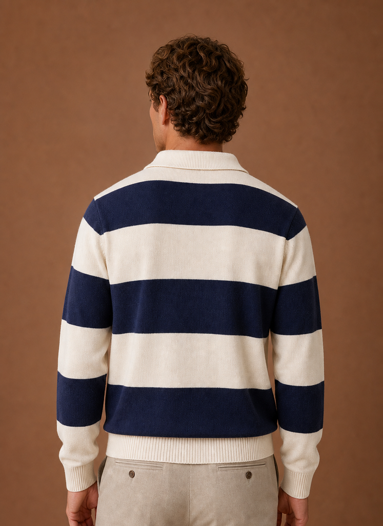 Herre Stribet Strik Polo Sweater | Areleon