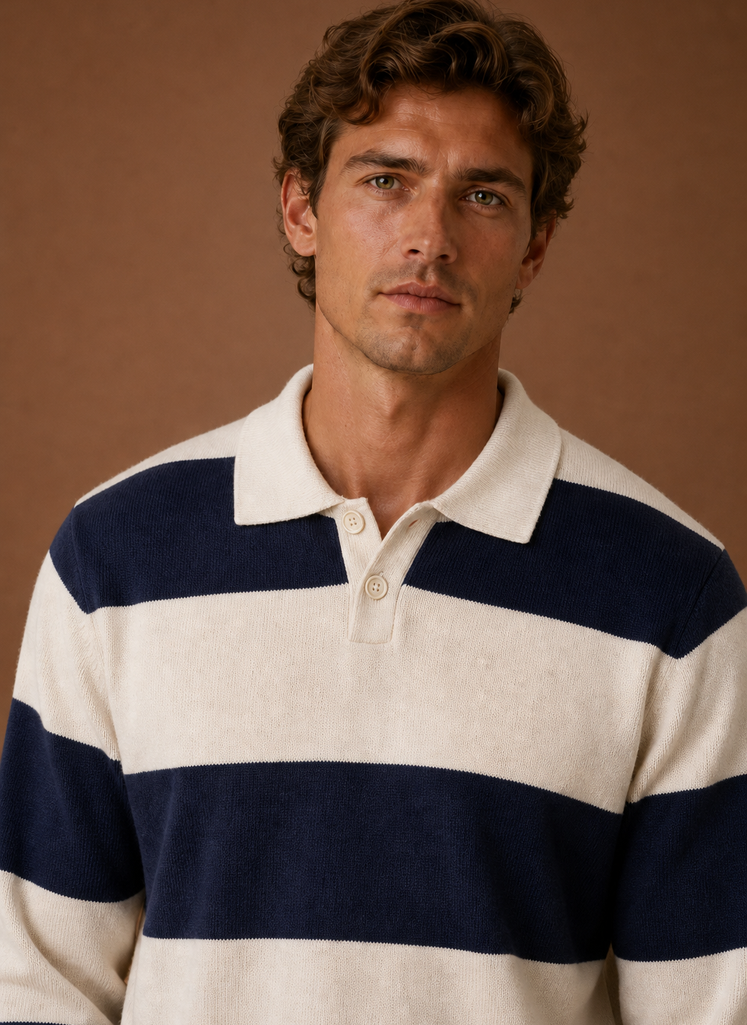 Herre Stribet Strik Polo Sweater | Areleon