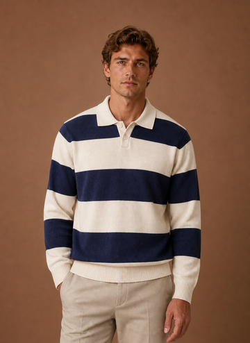 Herre Stribet Strik Polo Sweater | Areleon