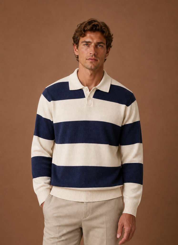 Herre Stribet Strik Polo Sweater | Areleon