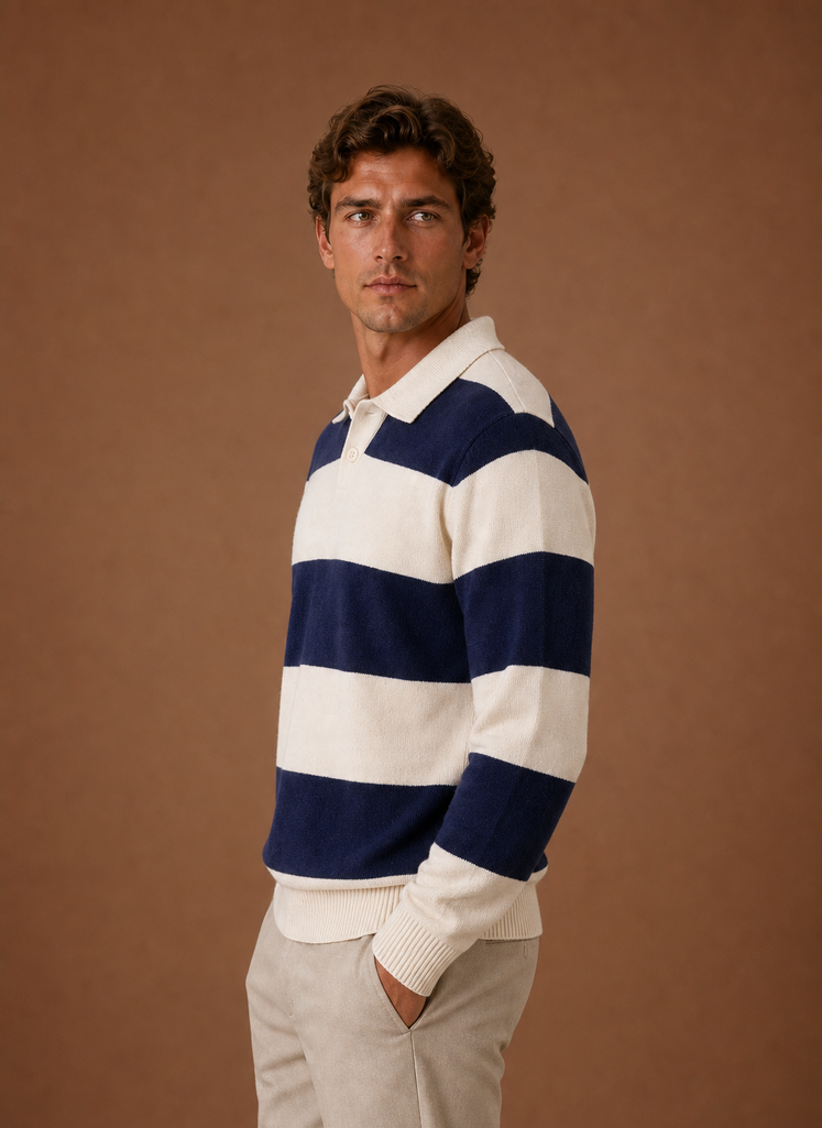 Herre Stribet Strik Polo Sweater | Areleon