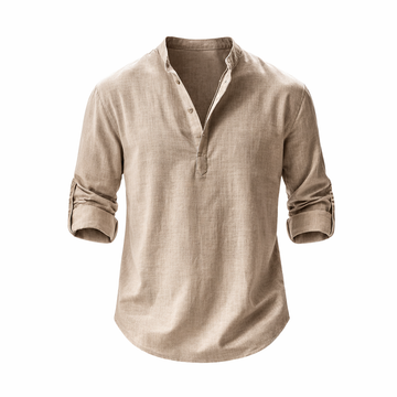 Herre Linned Skjorte Med Ståkrave Rulleærmer Casual Top