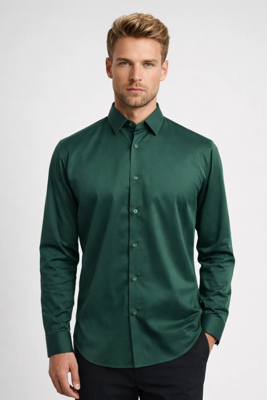 Herresatin skjorte, slim fit, langærmet, formel top