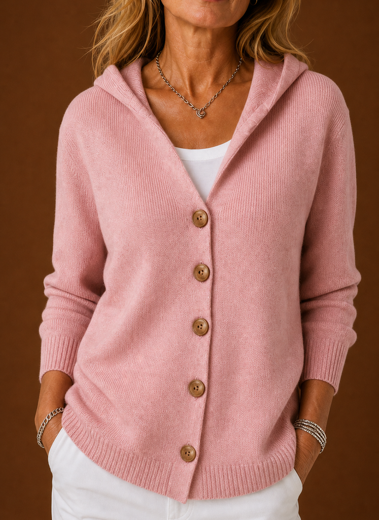 Kvinders Strikket Cardigan - Hættetrøje med Knappet Front | Areleon