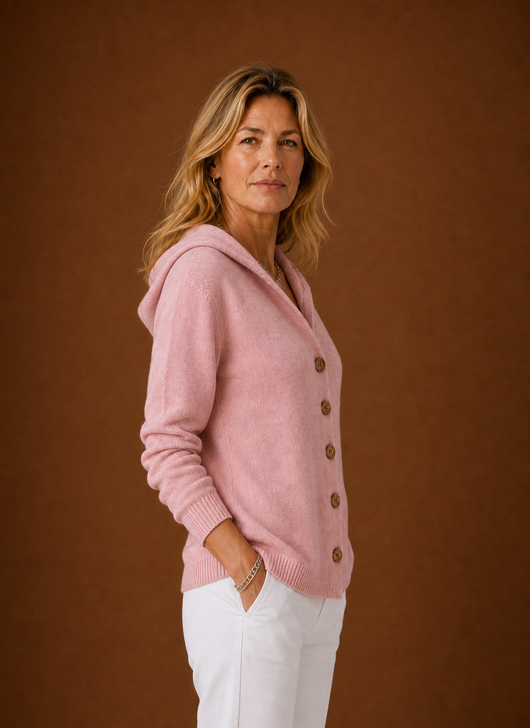 Kvinders Strikket Cardigan - Hættetrøje med Knappet Front | Areleon