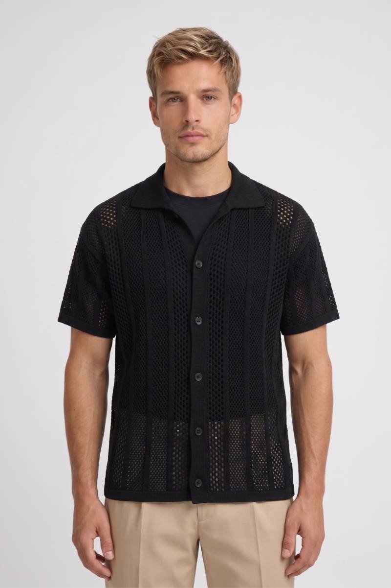 Herres Polo T-shirt med Struktureret Mesh Strik og Knapper