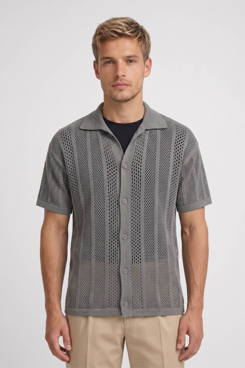 Herres Polo T-shirt med Struktureret Mesh Strik og Knapper