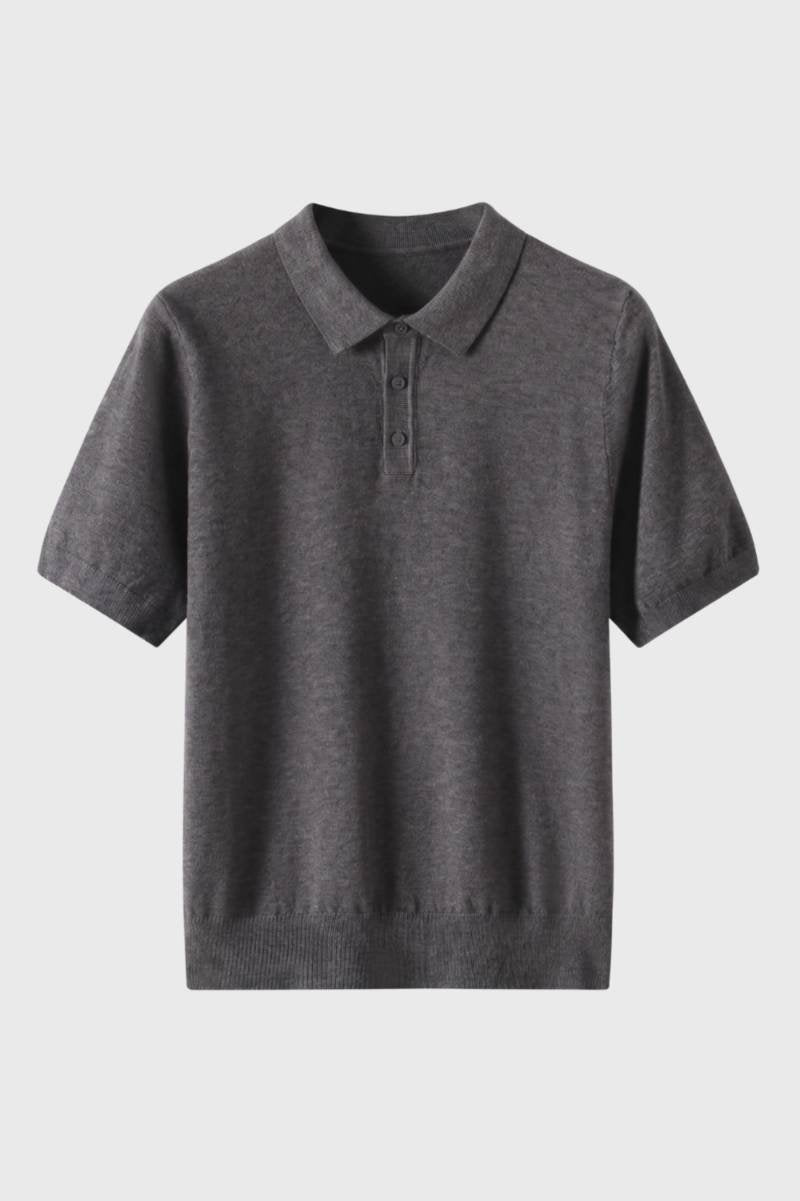 Herre Strikket Polo Shirt med Ribbet Kant