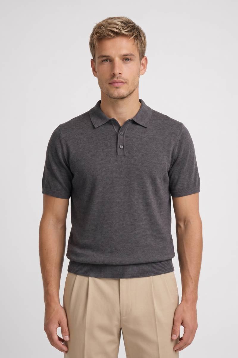 Herre Strikket Polo Shirt med Ribbet Kant