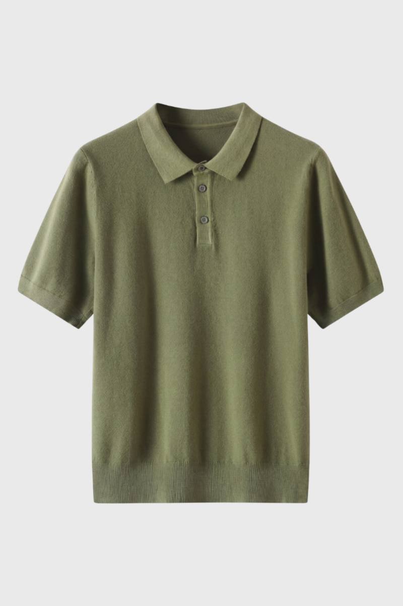 Herre Strikket Polo Shirt med Ribbet Kant