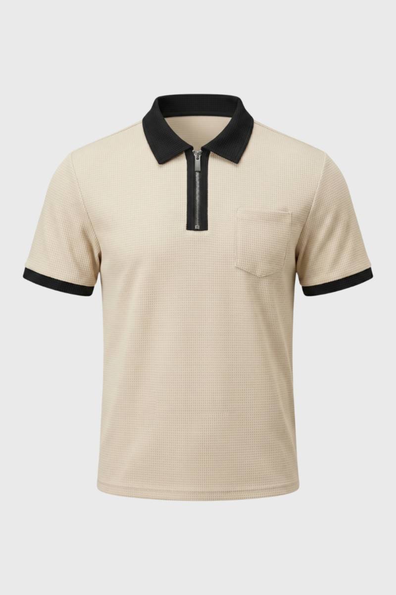 Herres textured zip polo skjorte med brystlomme