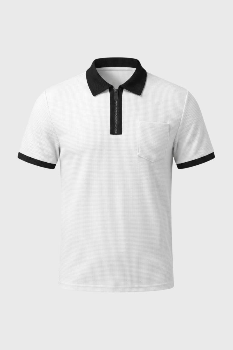 Herre Textured Zip Polo Shirt med Brystlomme