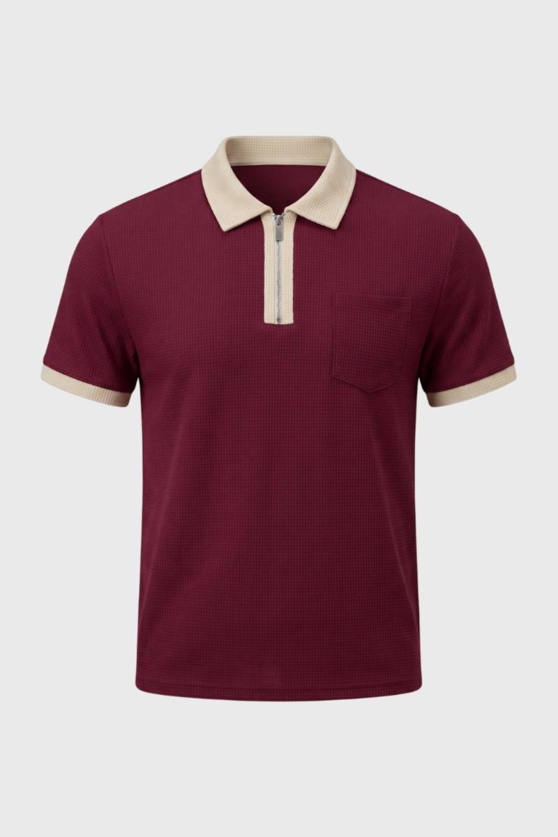 Herre Textured Zip Polo Shirt med Brystlomme